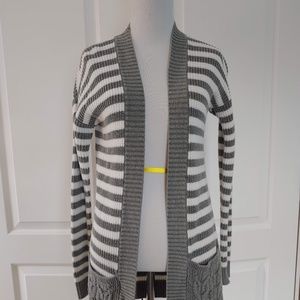 Grey and White Striped Cardigan